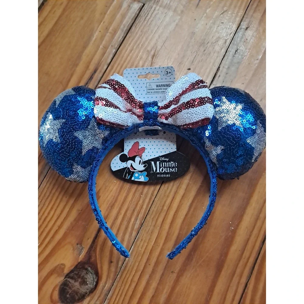 Disney Stars Stripes  EARS USA  Minnie Mouse Ears 4th of July Headband NEW J/1
